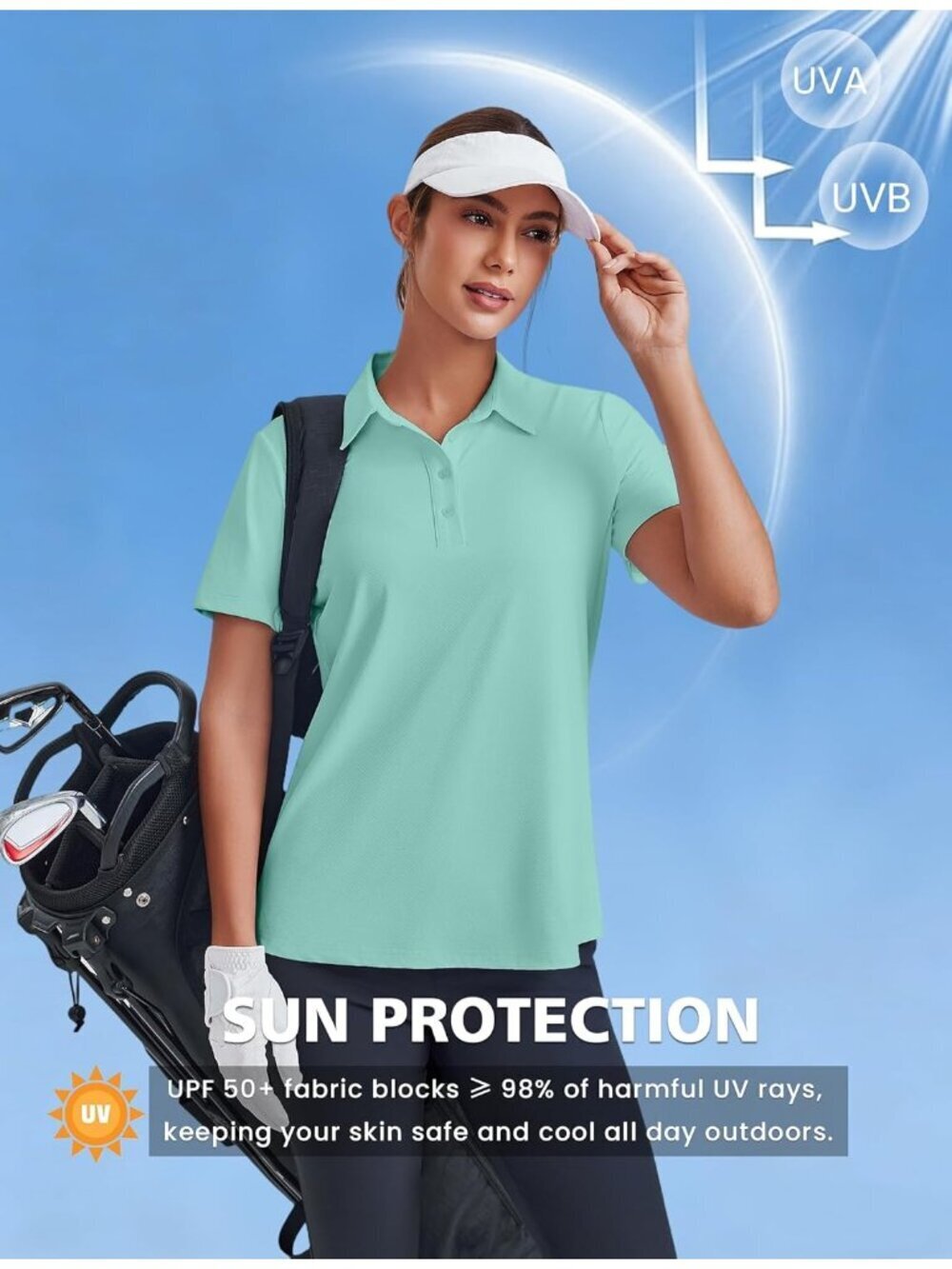 Women's Ice Green 4 Button Golf Polo UPF50+ Quick Dry Tennis Tops Relaxed Fit - Picture 4 of 6